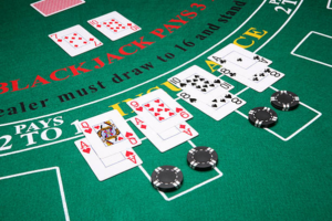 Picture3 Blackjack casino table with cards and chips