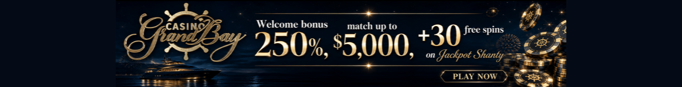Welcome bonus 250%, match up to $5,000, plus 30 free spins on Jackpot Shanty