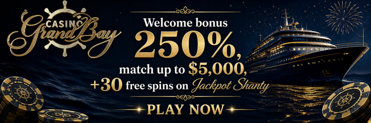 Welcome bonus 250%, match up to $5,000, plus 30 free spins on Jackpot Shanty