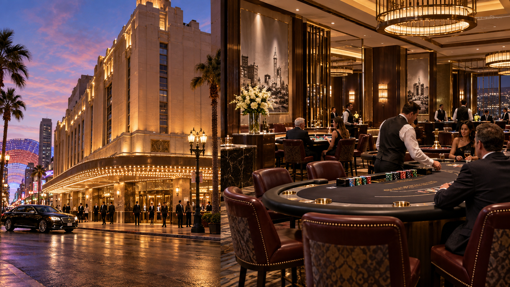 Editorial illustration of the Golden Gate casino in downtown Las Vegas and a new high-limit gaming area