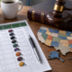 Editorial illustration of an NFL office pool and state sports-betting law
