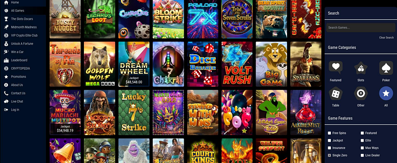 Casino Grand Bay’s desktop game lobby, pictured in Chipy’s review gallery.