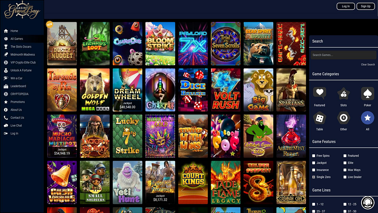 Casino Grand Bay’s desktop game lobby, pictured in Chipy’s review gallery.